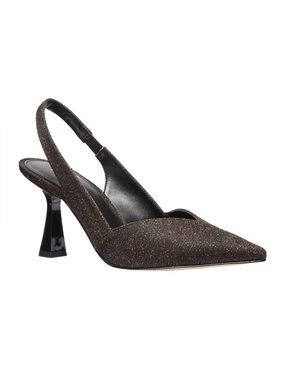 Michael Kors Chelsea Slingback Heels Size 7M Black Gold Shimmer Pointed Toe Pump